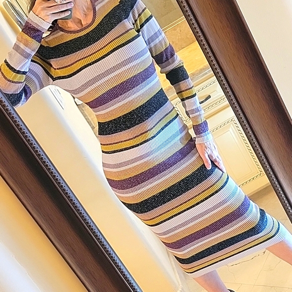 Chaser Veda Striped Multicolor Long Sleeve Sweater Dress w/ Sparkle, S - Picture 2 of 16